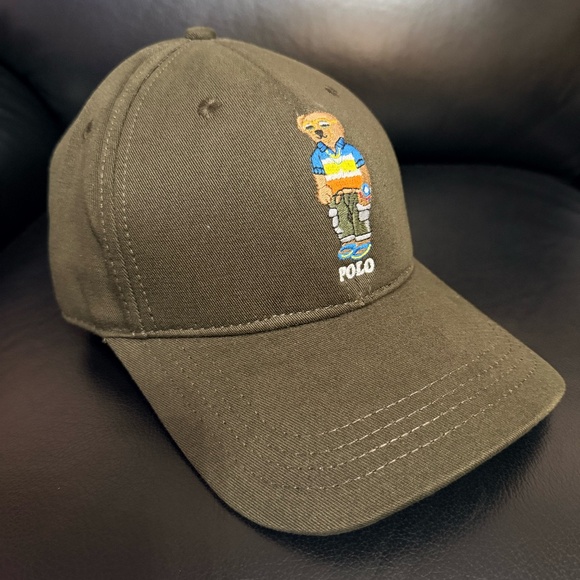 MEN'S POLO RALPH LAUREN GREEN CLASSIC BEAR TWILL BALL CAP UNISEX ONE SIZE HAT - Picture 1 of 4
